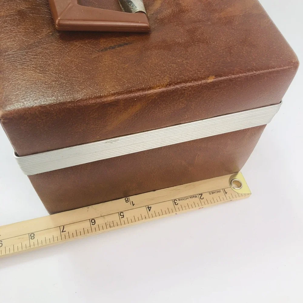 VTG Brown Faux Leather Travel Case Cosmetic Makeup Camera Carrier MCM 1960s